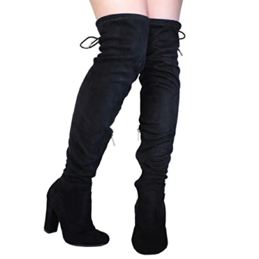 Black suede over the knee boots, Bamboo size 6.5